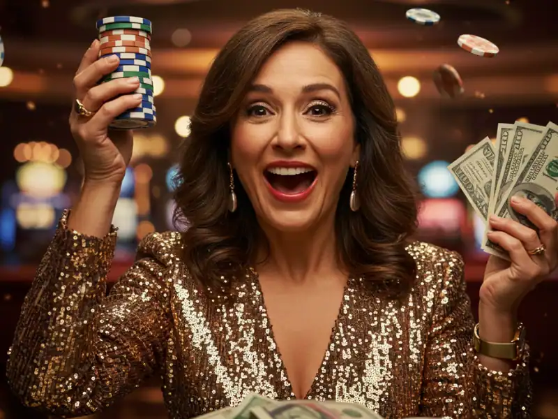 Happy woman wins big at casino after lucky 88 login registration