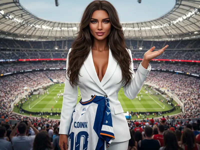 A confident female athlete exuding realistic beauty in the dynamic realm of mega sports world betting.