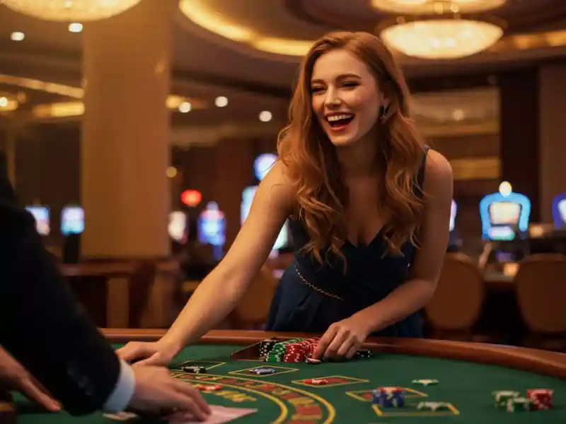sexy girl playing poker cards and enjoying casino games on gel-pagcorph online platform, smiling and focused