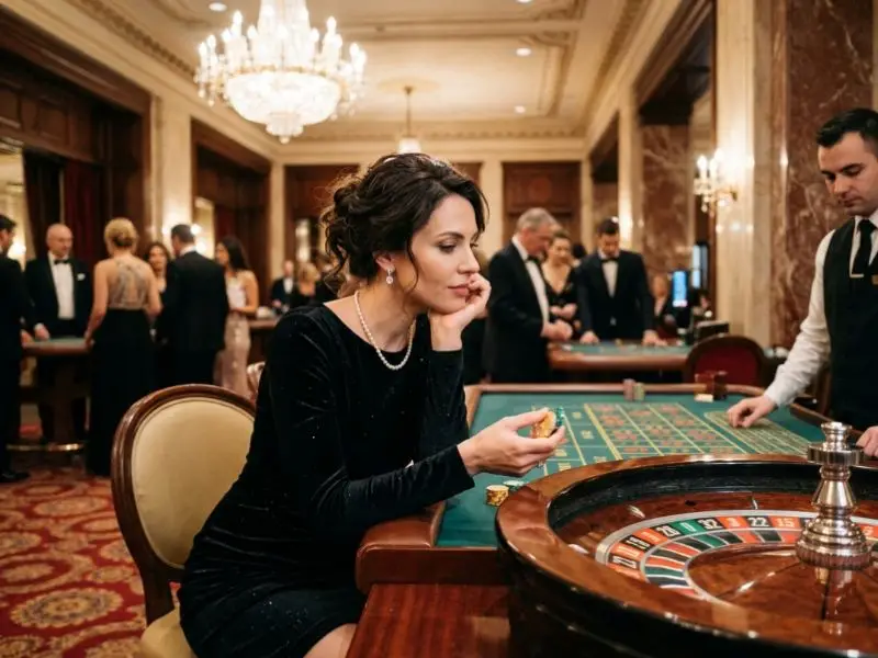 9s slot casino female gambler playing inside a luxury casino setting at a gaming table