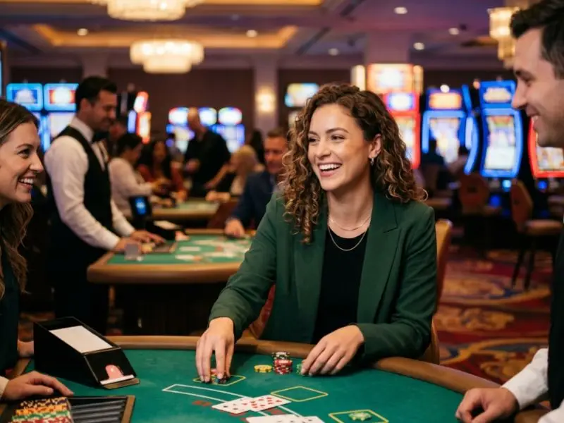 fb777 slot casino login confident young woman enjoying casino games inside a lively casino floor