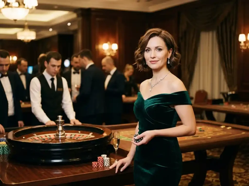 Elegant casino scene showing a player seated at a roulette table in a real casino, captured from a player-facing camera angle, highlighting the atmosphere of the 10 best online casinos 2026 experience brought to life in a live gaming setting.