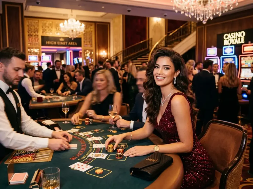 Cgebet online casino login featuring stylish casino guests playing games in a luxury casino setting.