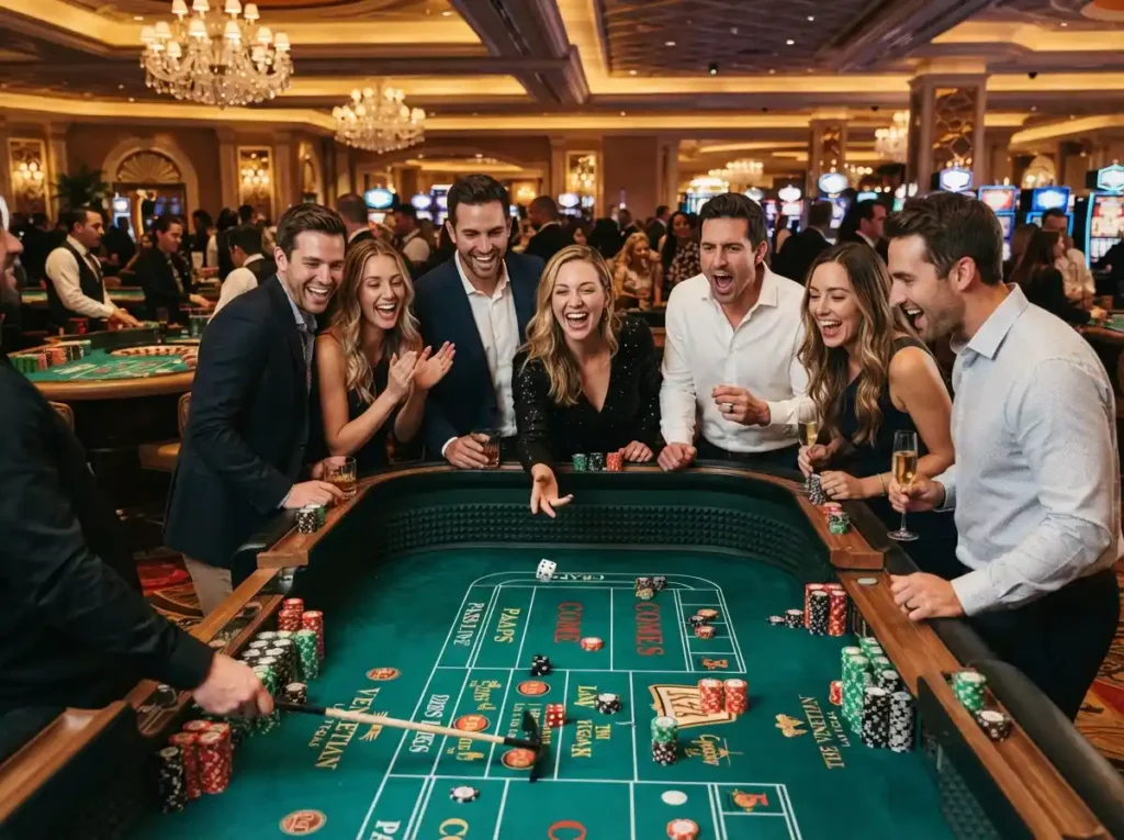 Friends enjoying luxury casino table games inspired by the excitement of 7jl online casino.