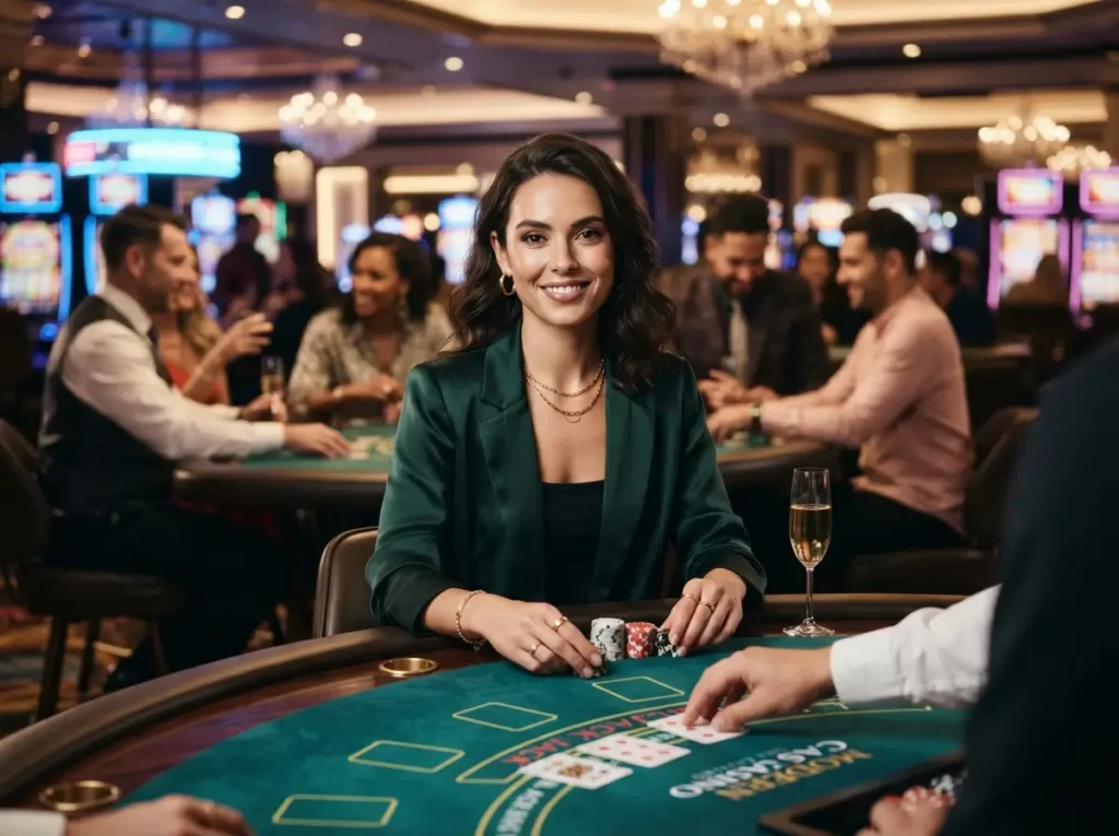 Chic player enjoying a stylish gaming session at a modern casino, inspired by Biggest Online Casino.