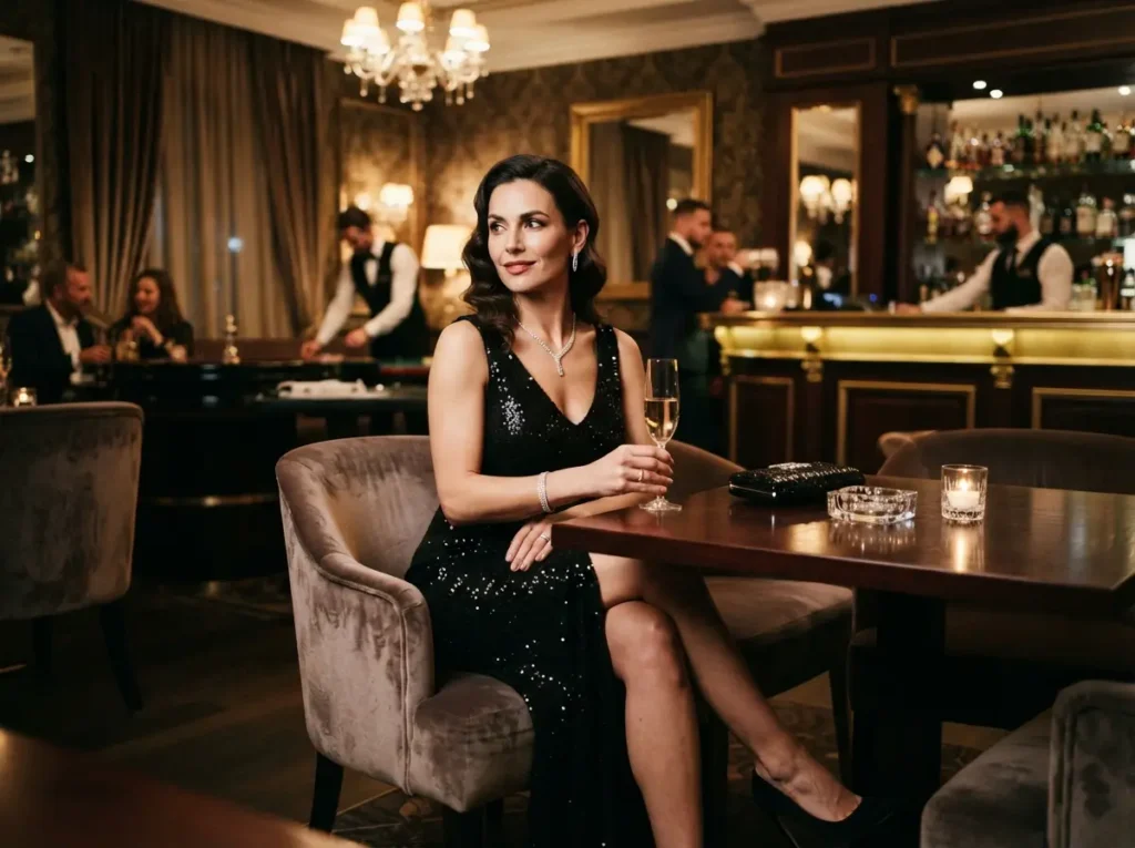 Elegant female player enjoying a table game in a luxury casino, inspired by the Biggest Online Casino experience.