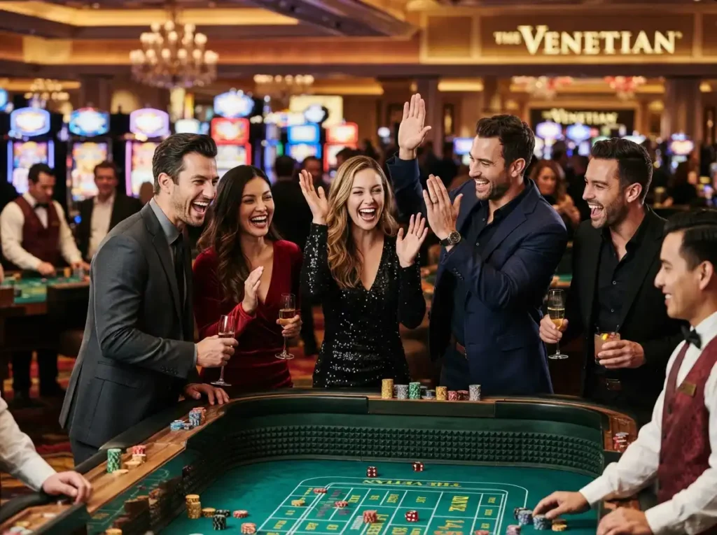 Stylish friends enjoying an exciting night of casino entertainment inspired by Biggest Online Casino.