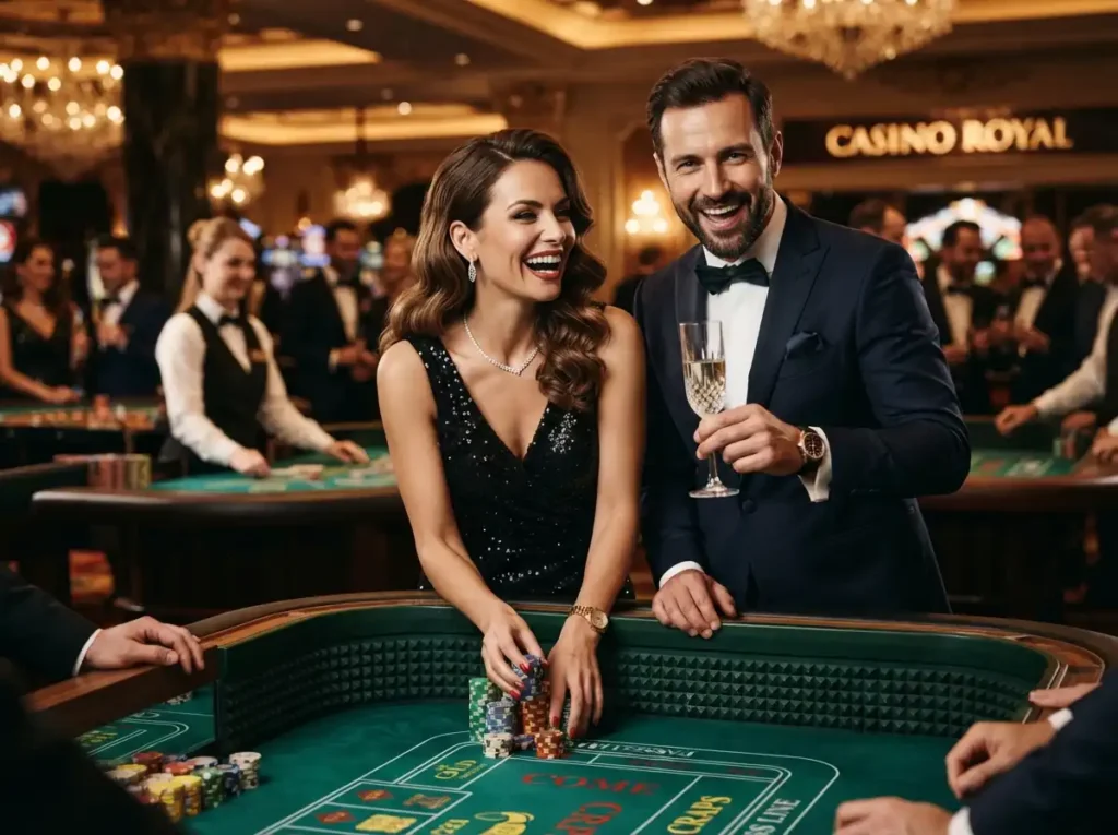 Glamorous player enjoying the elegant atmosphere of a luxury casino, inspired by the excitement of cczz online casino.