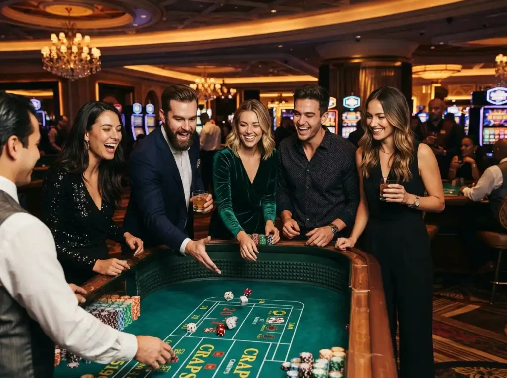 Stylish friends enjoying casino games together at a luxury gaming venue inspired by the excitement of online casino hacks.